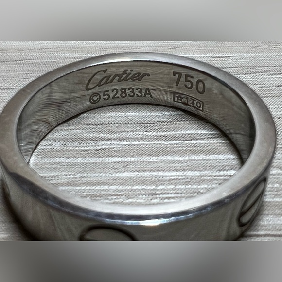 Designer Signed Cartier 18KWhite Gold Love Ring, Size 8 - Picture 3 of 9
